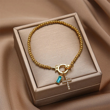 Zircon Cross Charm Bracelet 