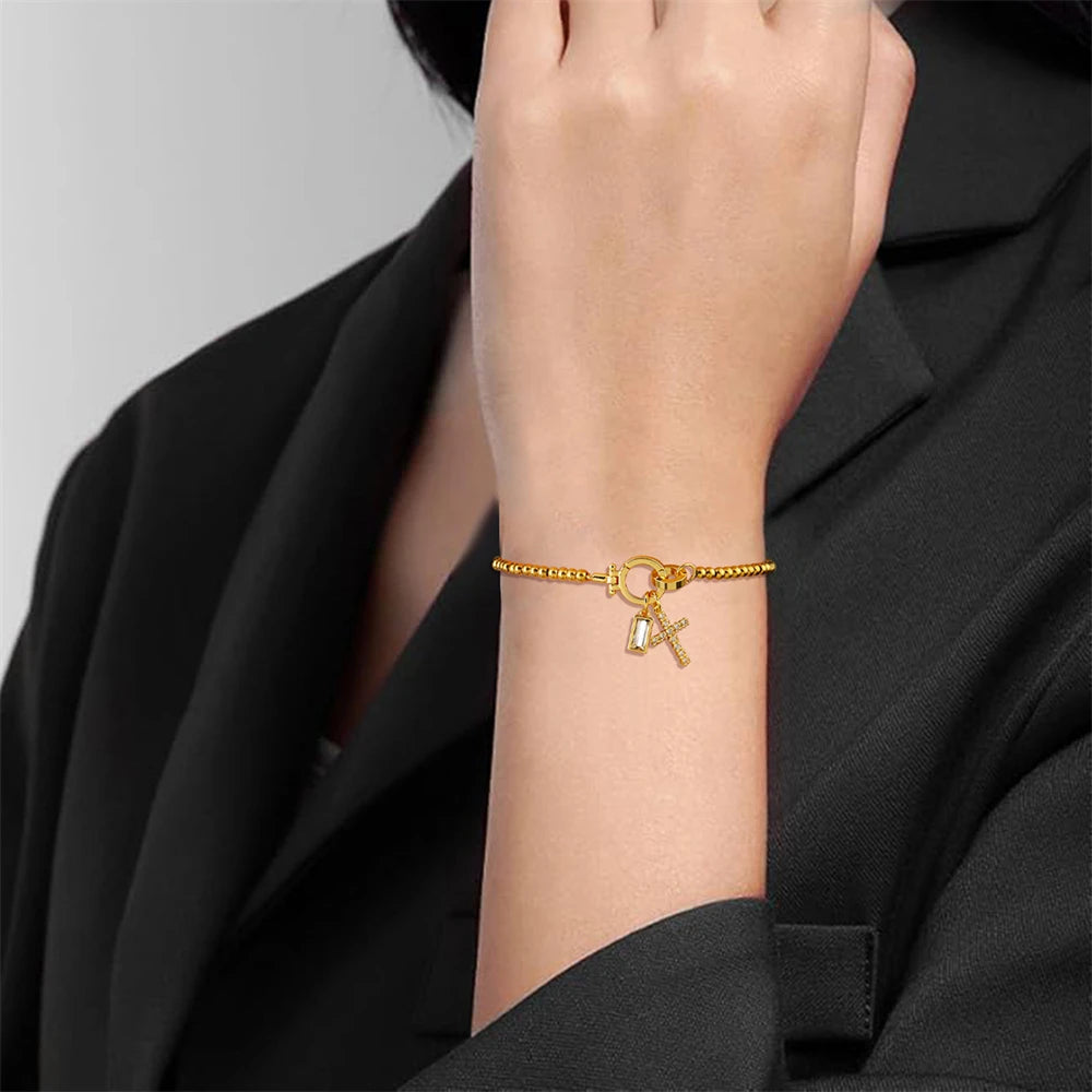 Zircon Cross Charm Bracelet 